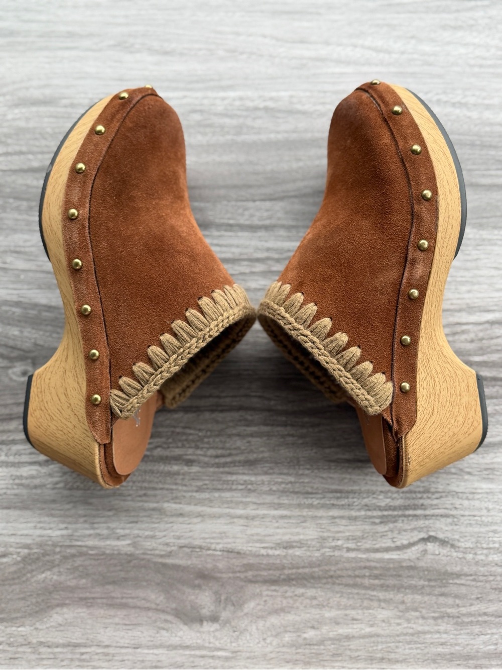 Antelope Hedy Taupe Suede Whipstitch Wooden Slip On Clog Size 36 US 5.5 - Picture 11 of 12